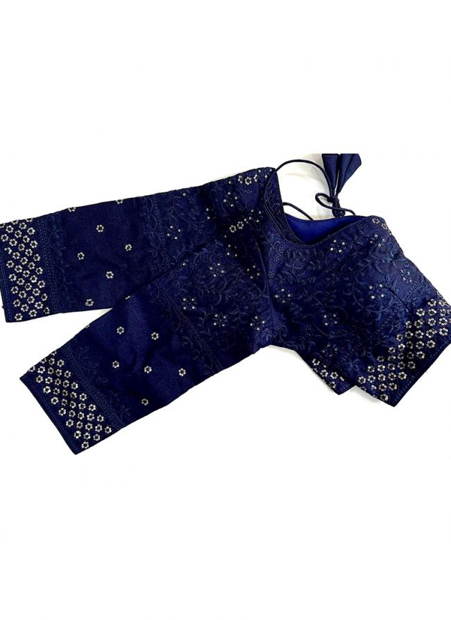 Heavy Milan Silk Blue Festival Wear Embroidery Work Readymade Blouse